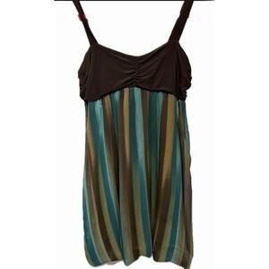 NWT! Women’s Studio Y Green, Brown Striped Sleeveless Cocktail Dress - Size M